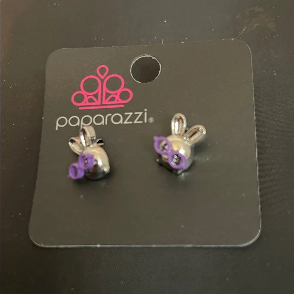 Paparazzi Kids Silver Earrings with Purple Accents